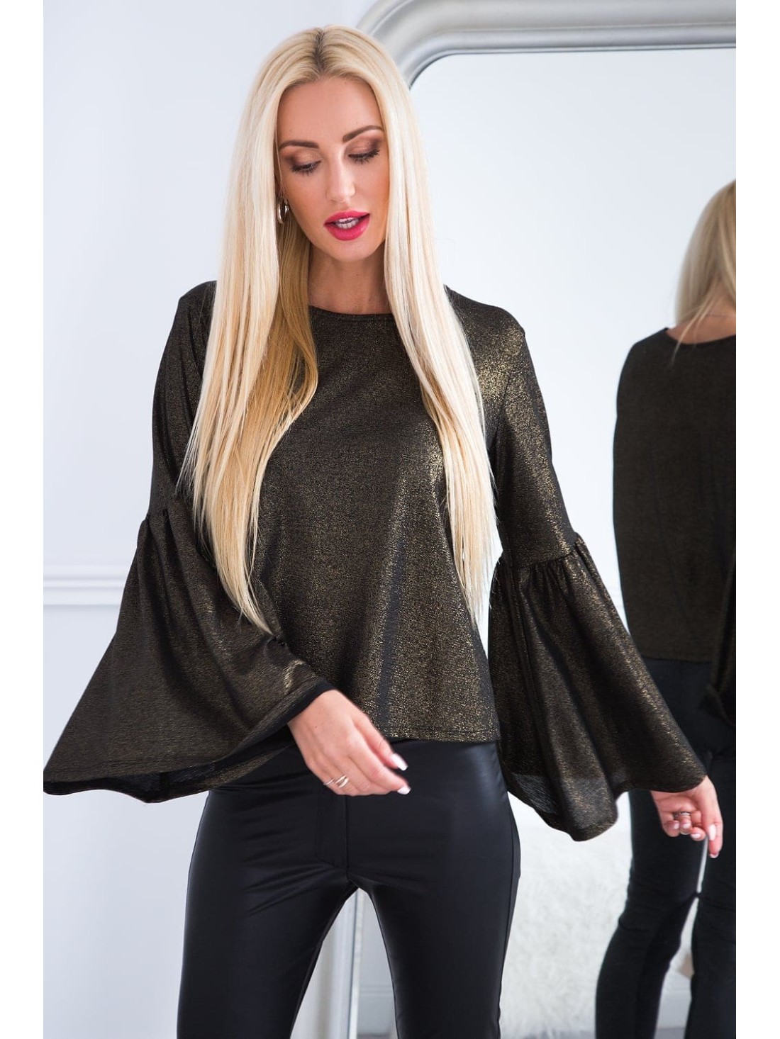 Bluse mit ausgestellten Ärmeln Gold MP16151 - Online-Shop - Boutique